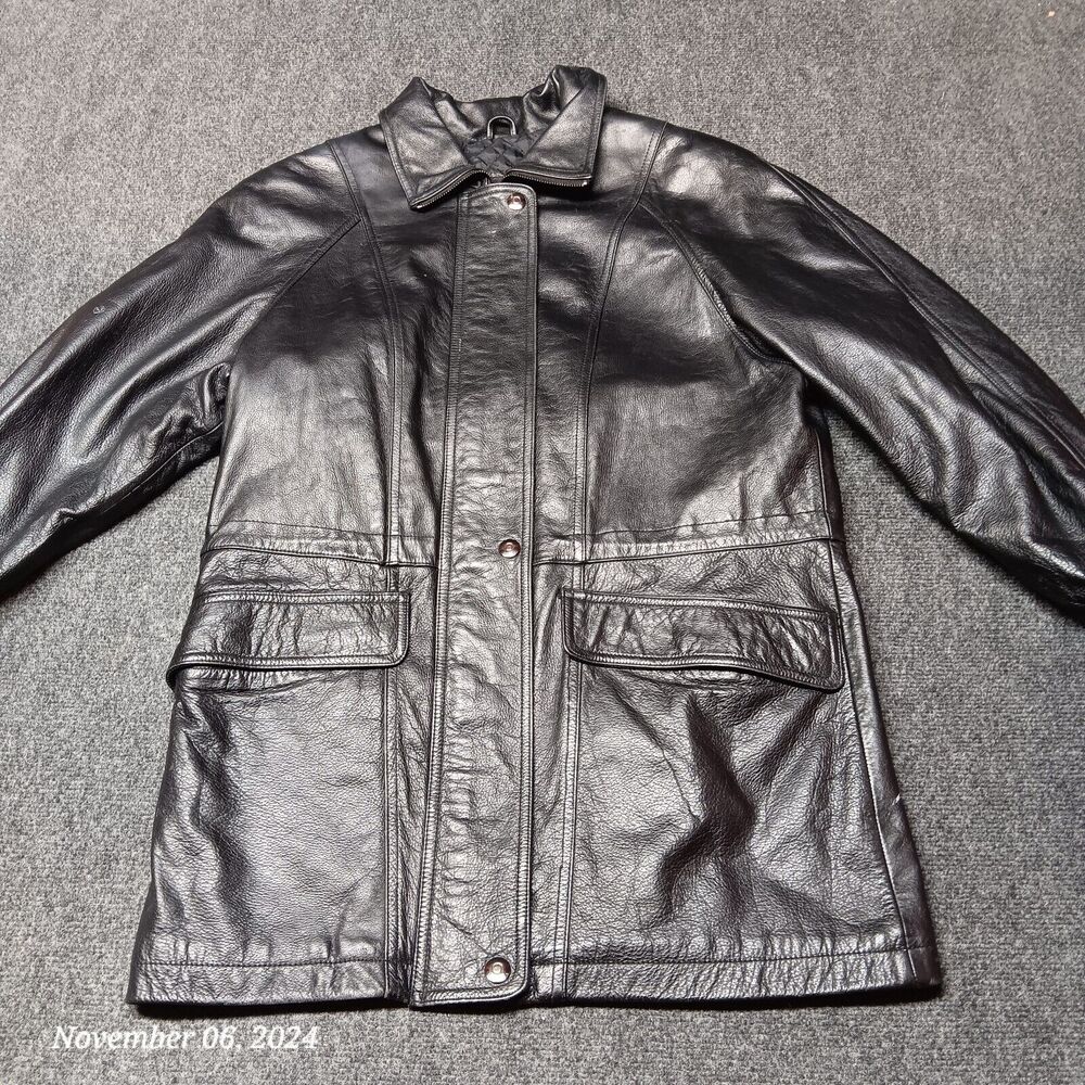 Winlit New York‎ Leather Jacket Women Small Black Mid Length Quilted Lining